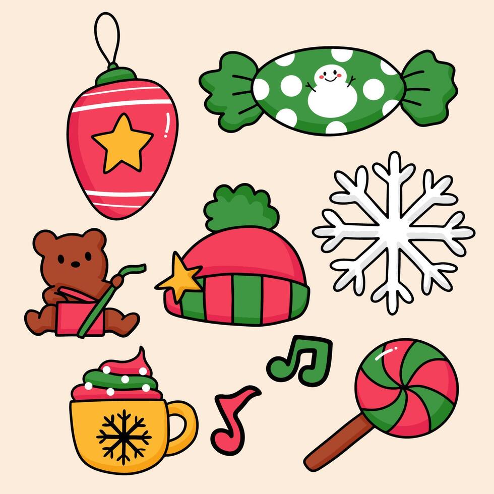 collection stamp with items for christmas or new year card vector