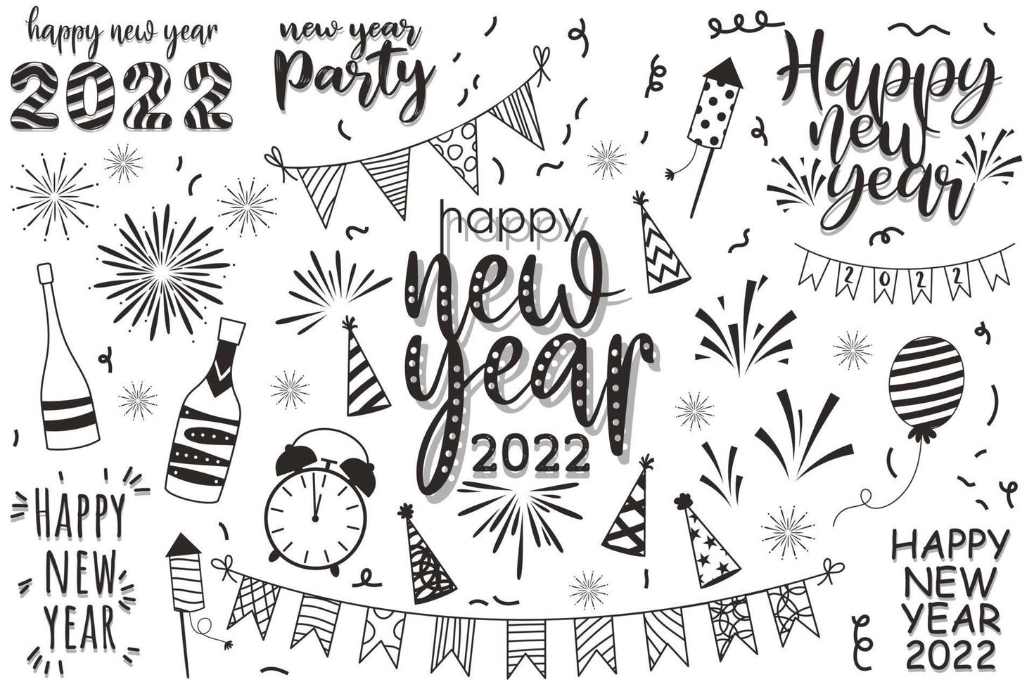 Greeting New year 2022 card cartoon with lettering vector illustration