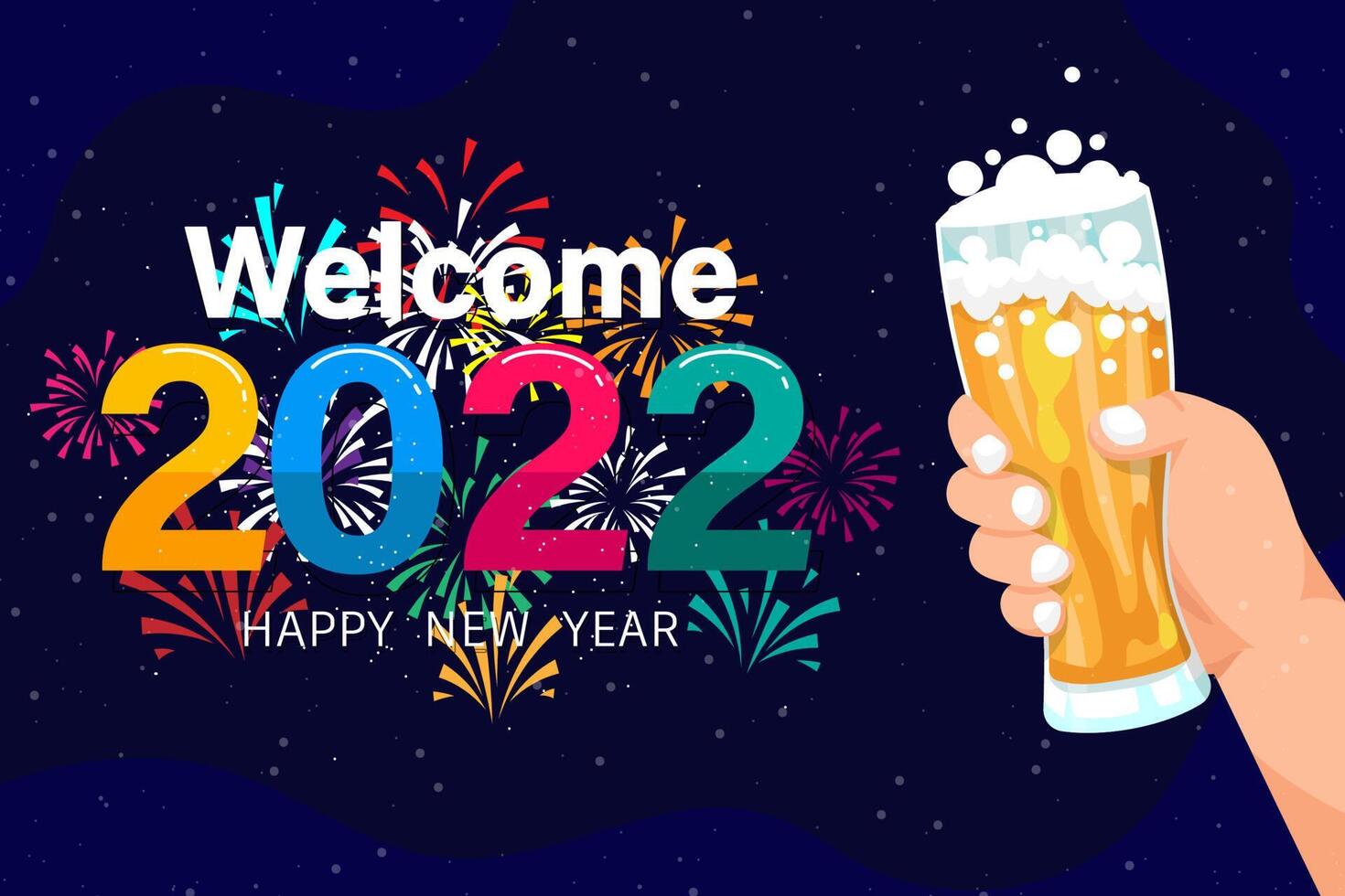 Greeting New year 2022 card cartoon with lettering vector illustration