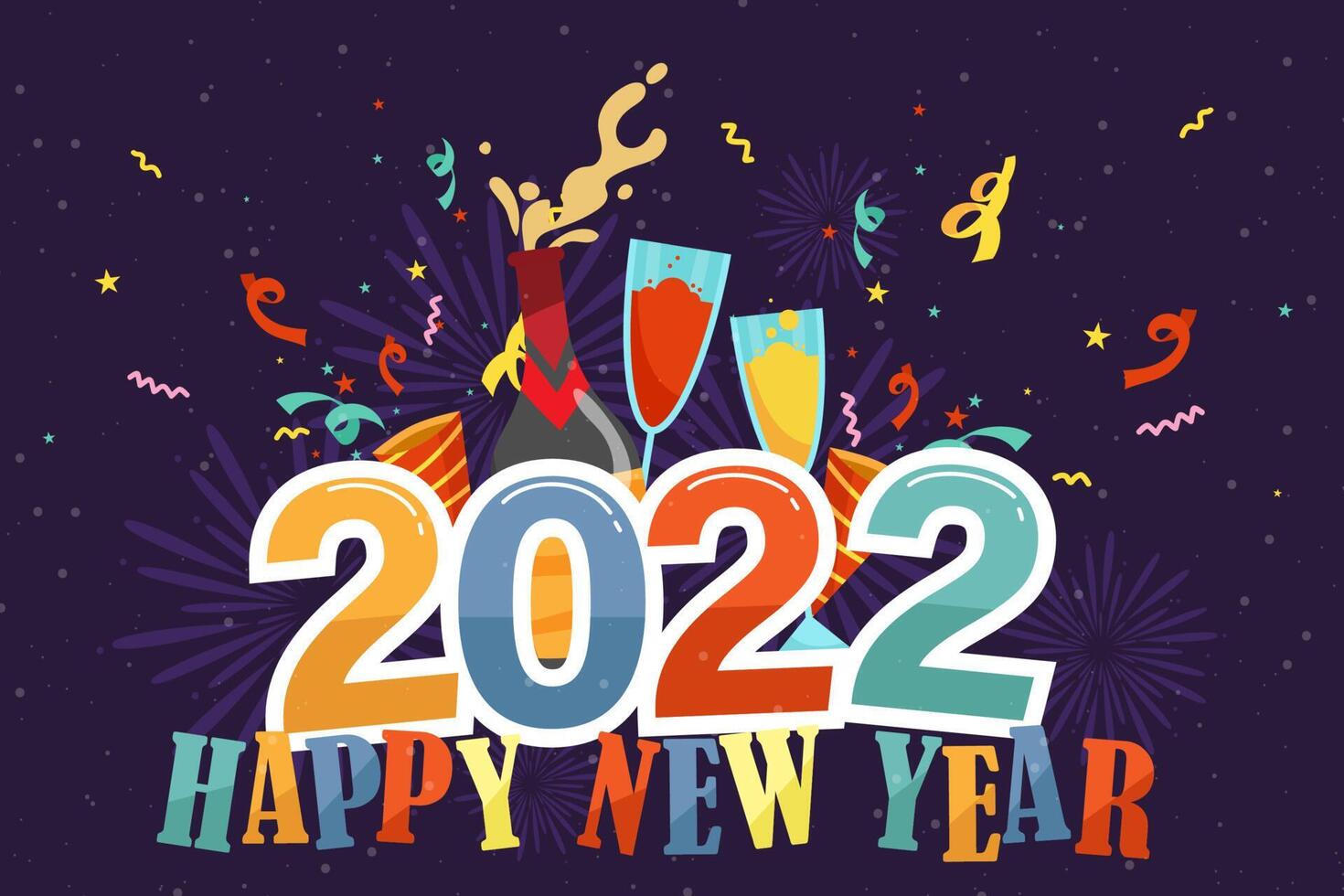 Greeting New year 2022 card cartoon with lettering vector illustration