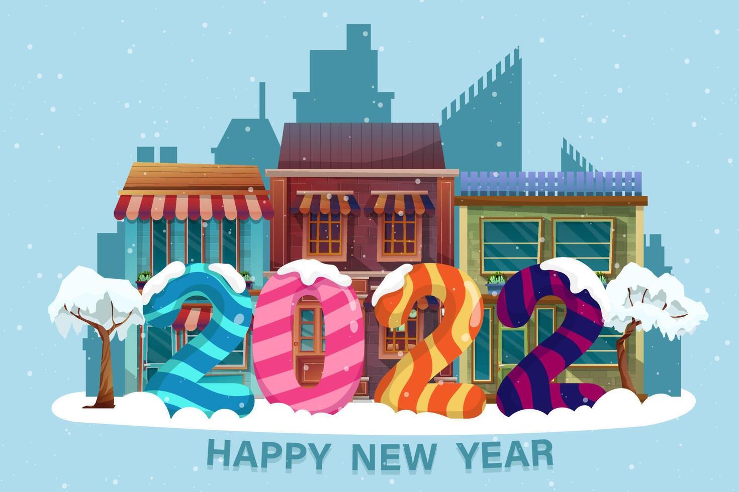 Greeting New year 2022 card cartoon with lettering vector illustration