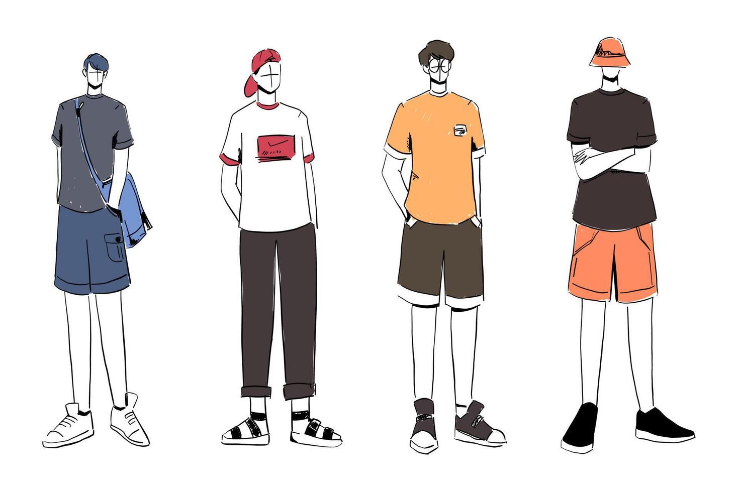 Set of Sketches of beautiful and diverse male fashion outfits. vector