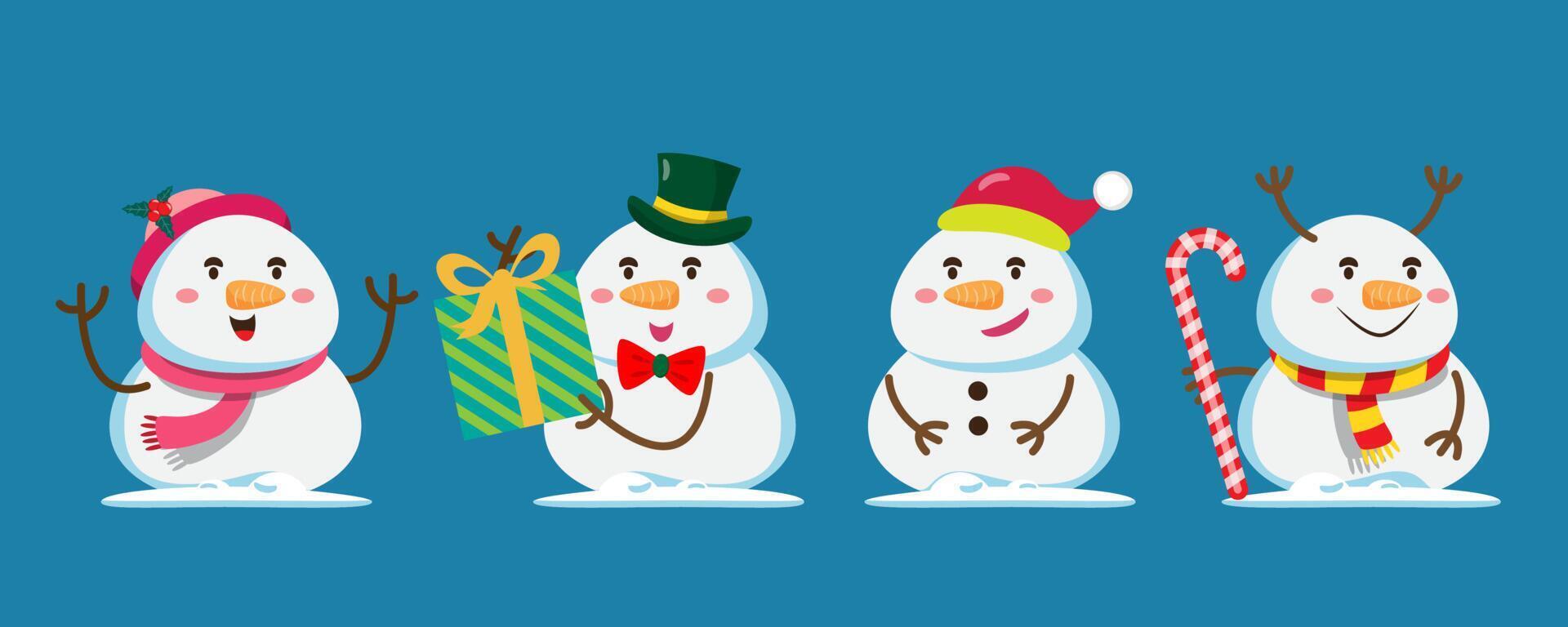 snowman in different activity design element for invitation card, party, New Year's, Christmas, parties. vector
