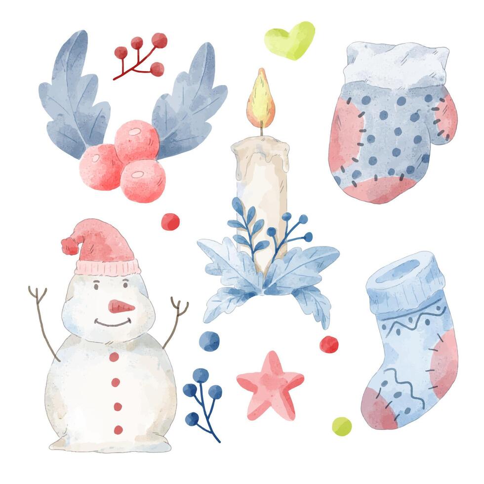 Vector illustration Christmas watercolor character and object with a variety of kind and color.