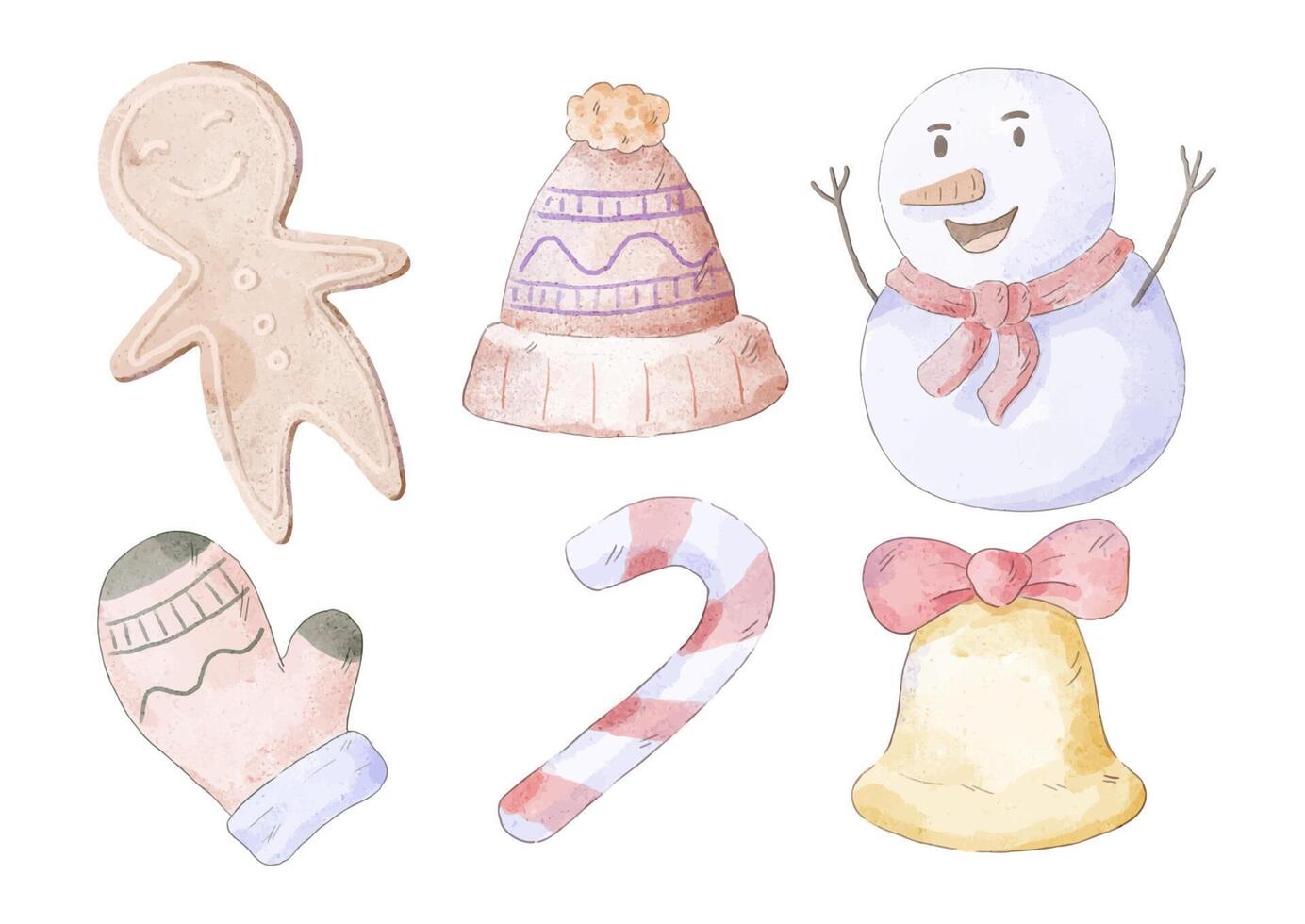 Vector illustration Christmas watercolor character and object with a variety of kind and color.