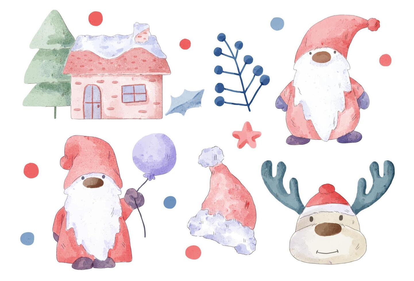 Vector illustration Christmas watercolor character and object with a variety of kind and color.