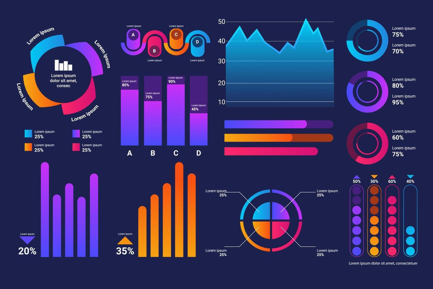 Screen with HUD interface elements set in control infographic digital illustration vector