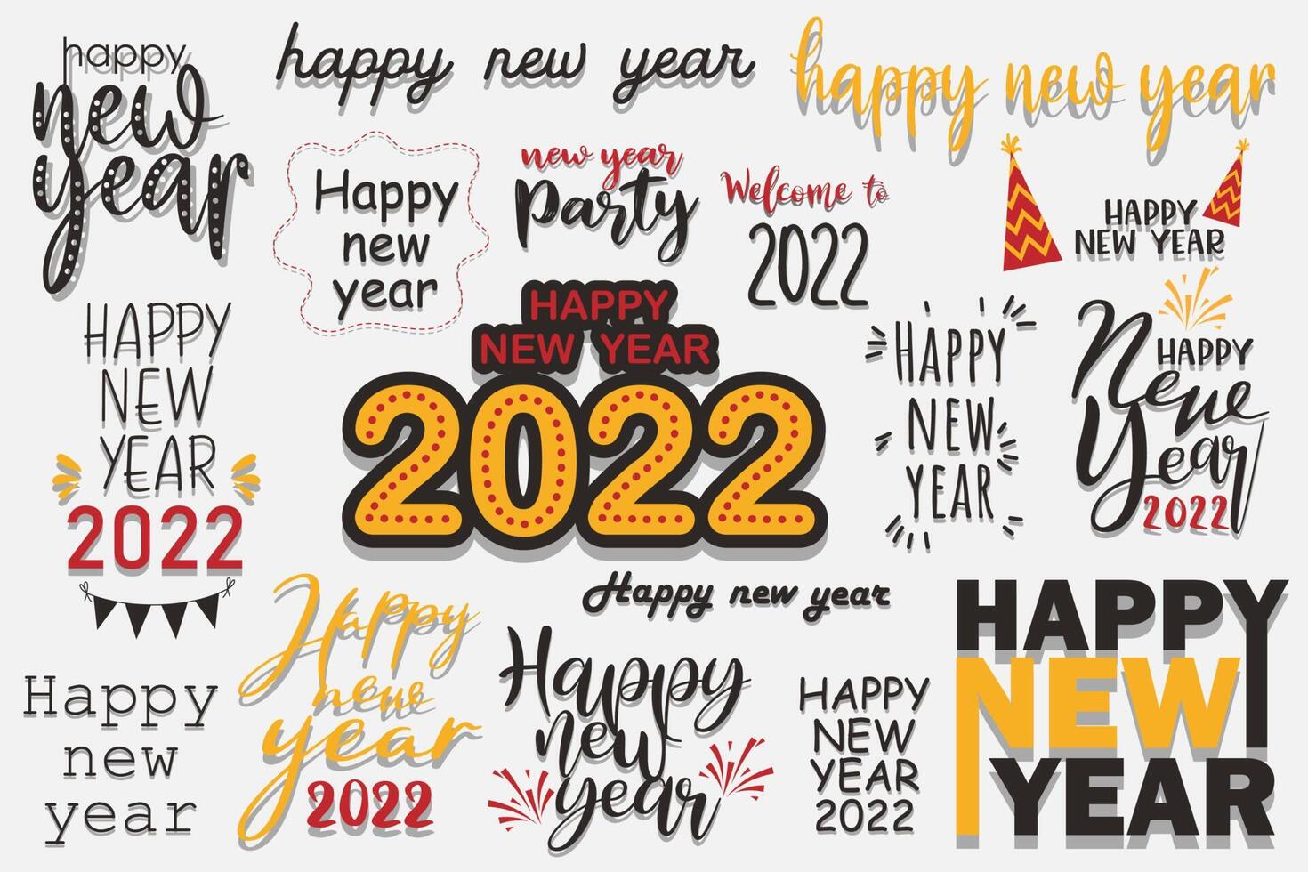 set of various lettering with Happy new year 2022 Vector