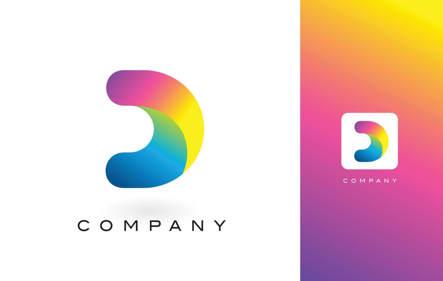 letra del logotipo d con hermosos colores vibrantes del arco iris. coloridas letras de moda logotipo púrpura y magenta. vector