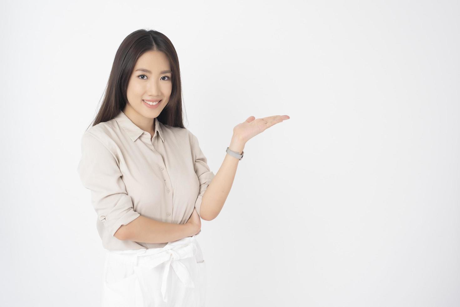 Attractive Asian woman portrait  on white background photo