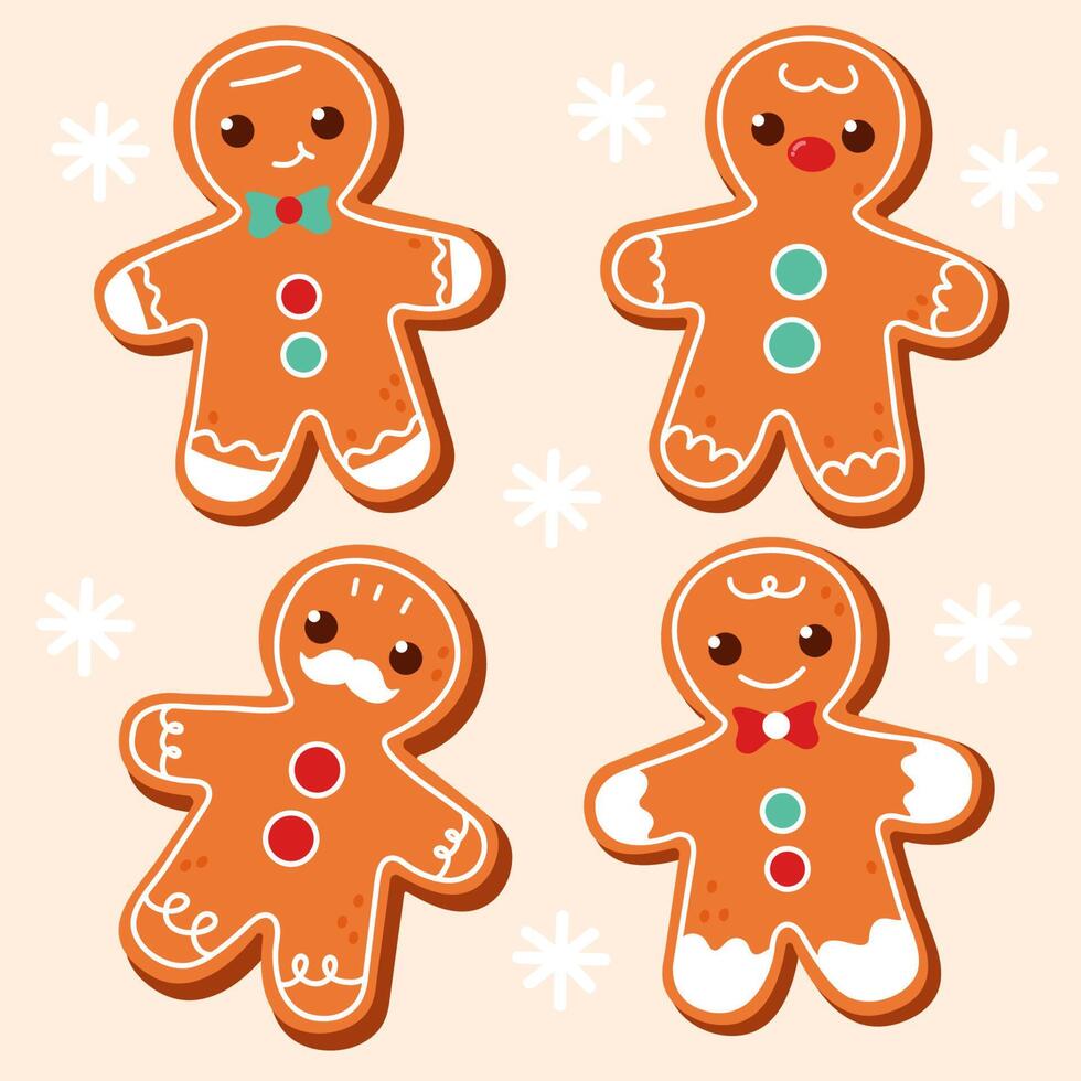 conjunto de lindas galletas de jengibre para vector de navidad