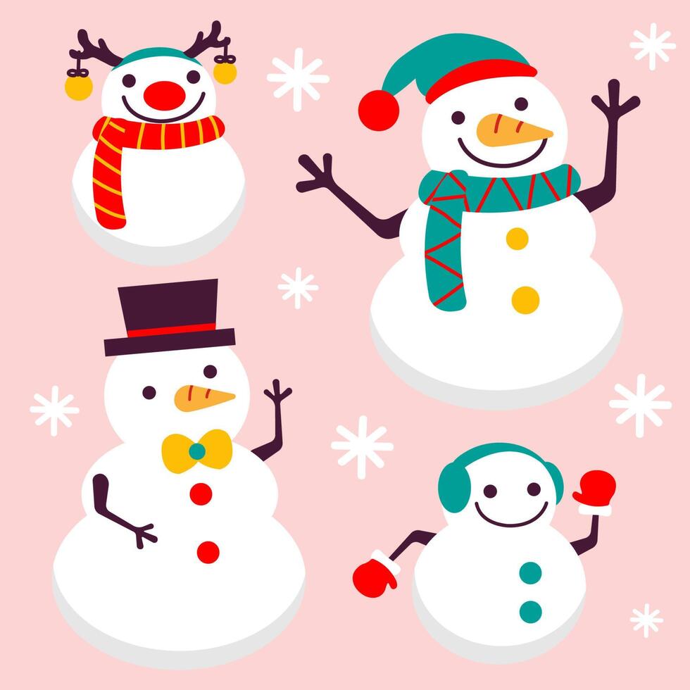 colección de muñeco de nieve en traje de navidad ilustración vectorial vector