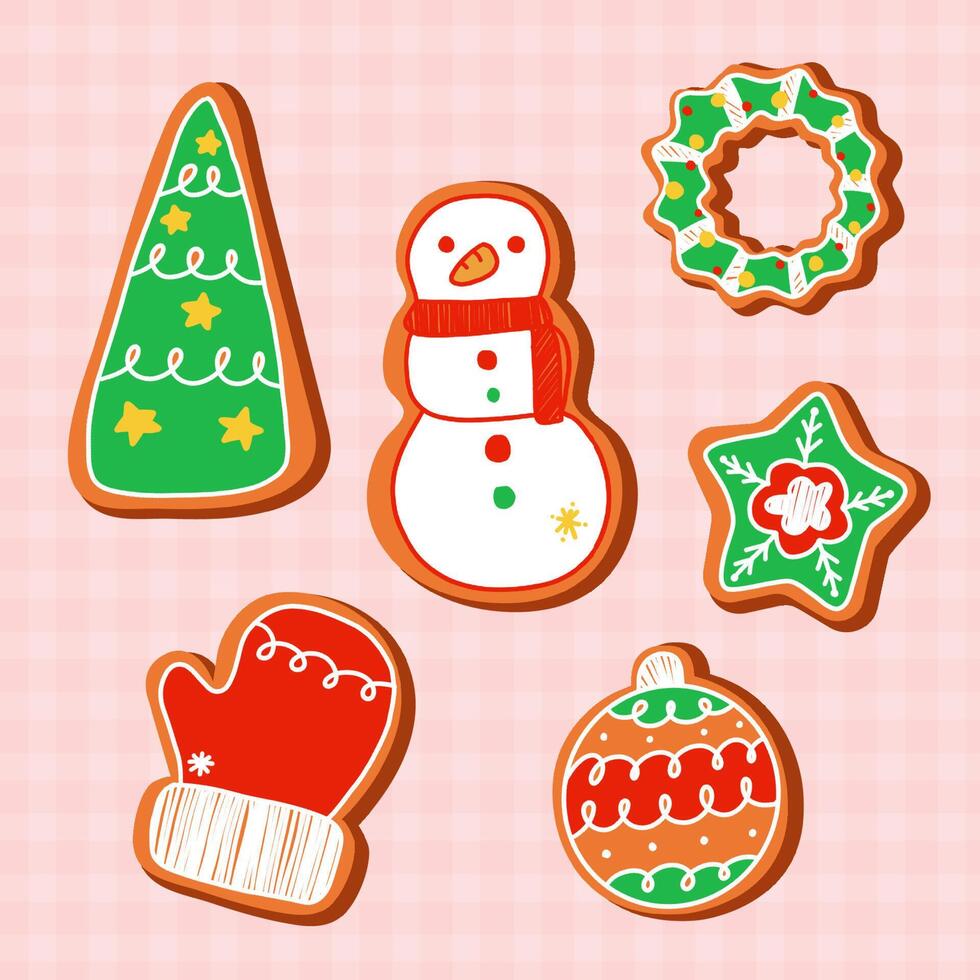 Set of cute cookies in christmas theme vector