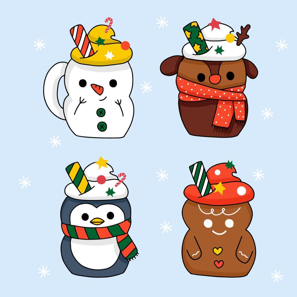 collection mug design with winter christmas items design vector