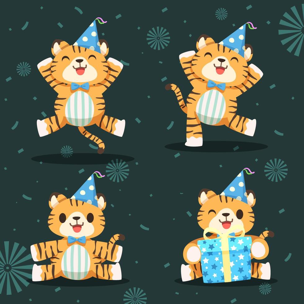 lindo elemento de diseño de tigre para tarjeta de invitación, fiesta, amante de los animales, año nuevo, navidad, fiestas de cumpleaños y fiestas infantiles. banner de feliz año nuevo y regalo de año nuevo. vector