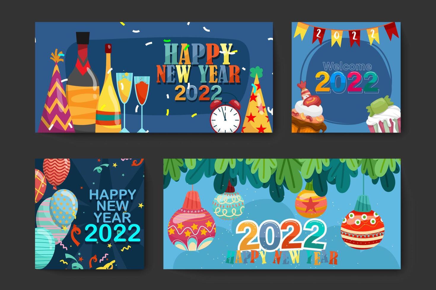 Greeting New year 2022 card cartoon with lettering vector illustration