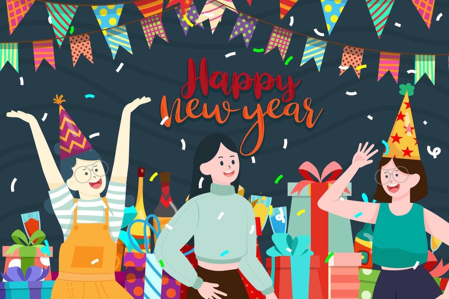 Greeting New year 2022 card cartoon with lettering vector illustration