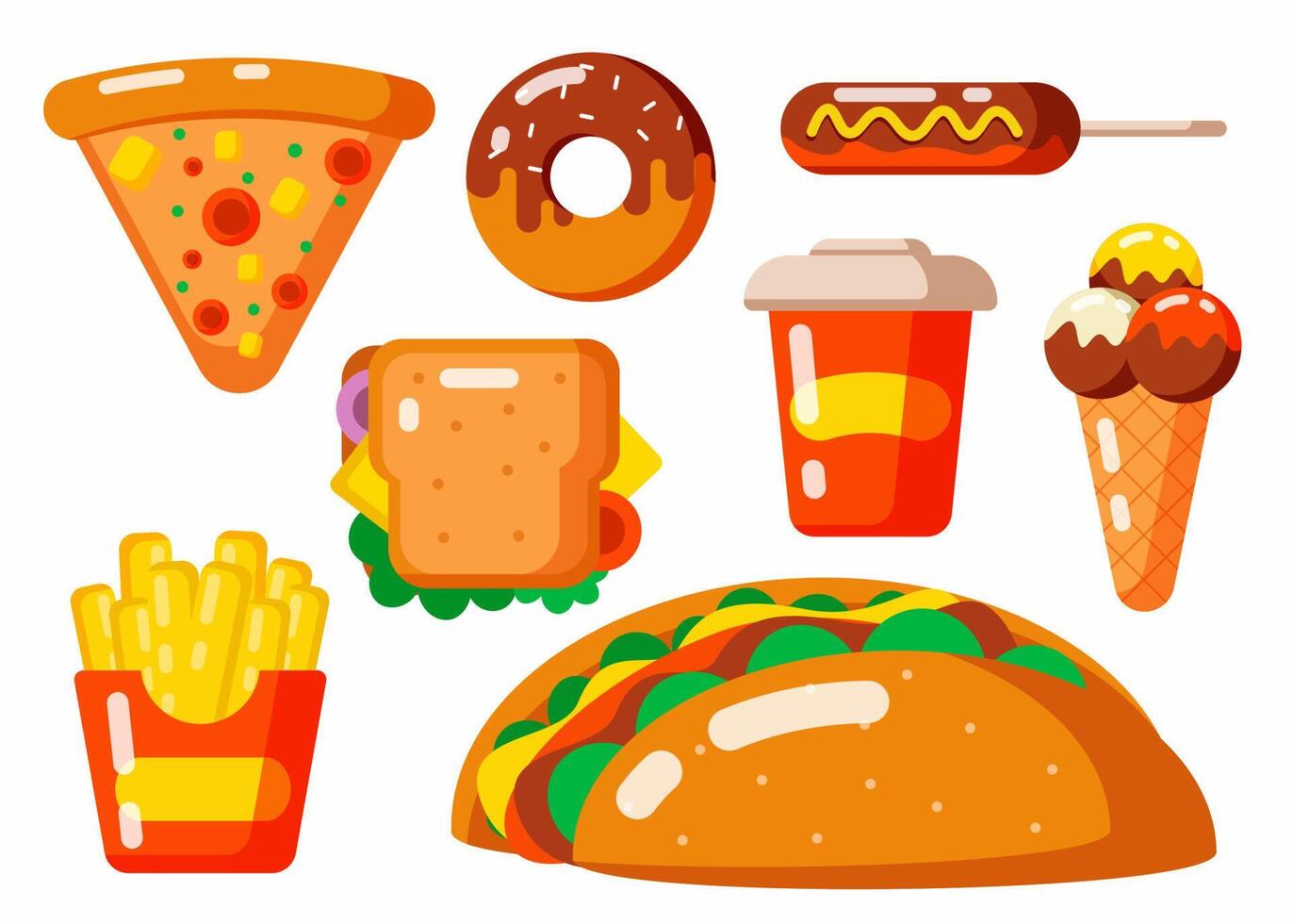 colección de comida rápida en fondo blanco vector