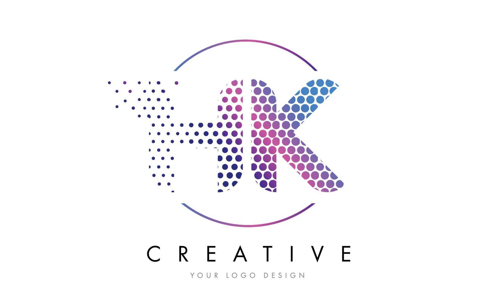 HK H K Pink Magenta Dotted Bubble Letter Logo Design Vector