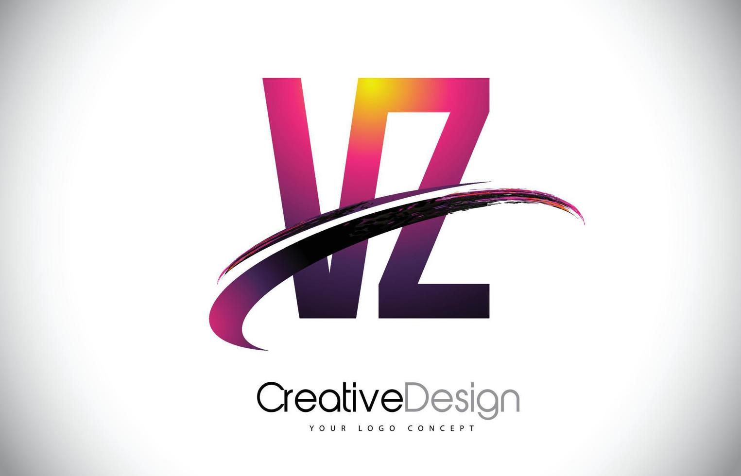 VZ V Z Purple Letter Logo with Swoosh Design. Creative Magenta Modern Letters Vector Logo.