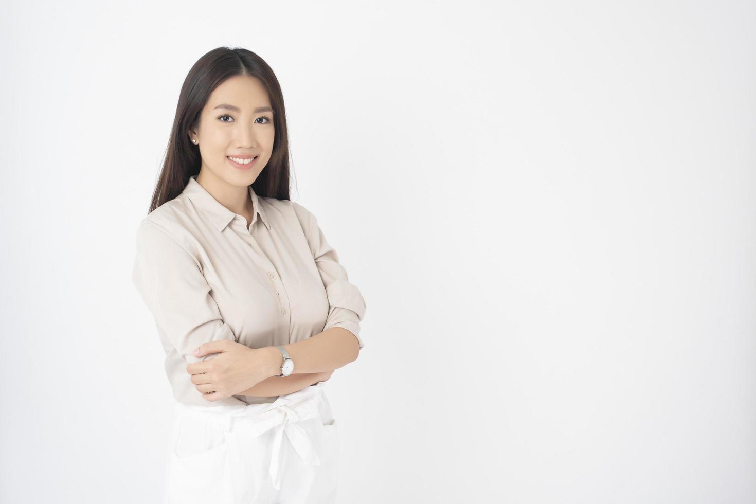 Attractive Asian woman portrait  on white background photo