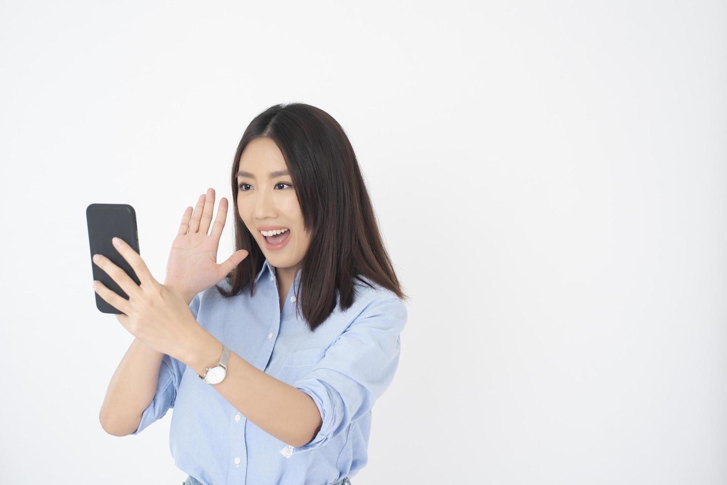 Attractive Asian woman portrait  on white background photo