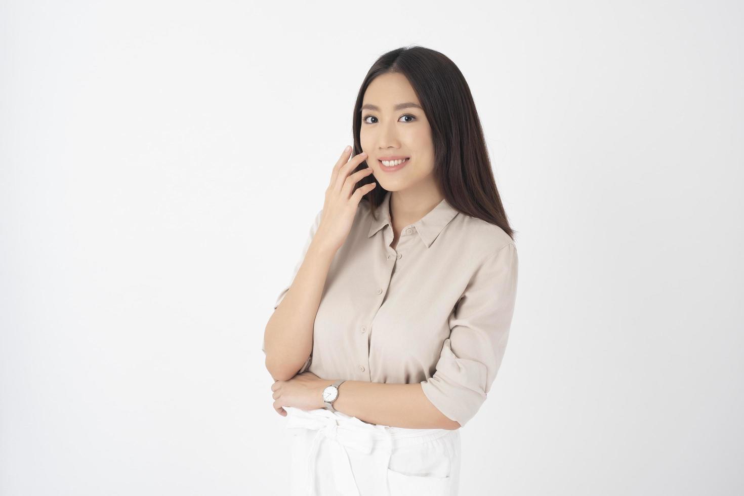 Attractive Asian woman portrait  on white background photo