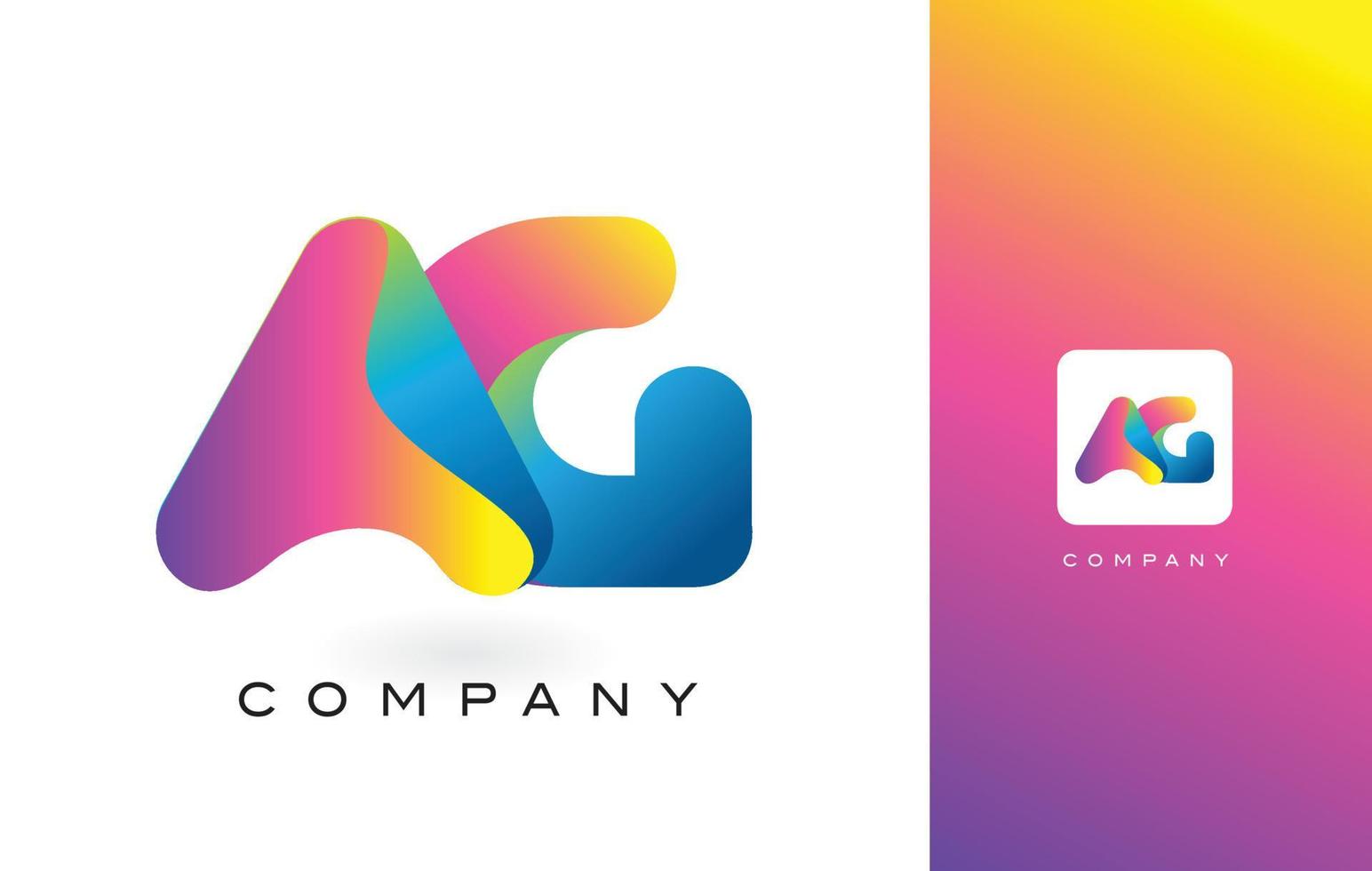 Letra del logotipo de AG con hermosos colores vibrantes del arco iris. colorido vector de letras moradas y magentas de moda.
