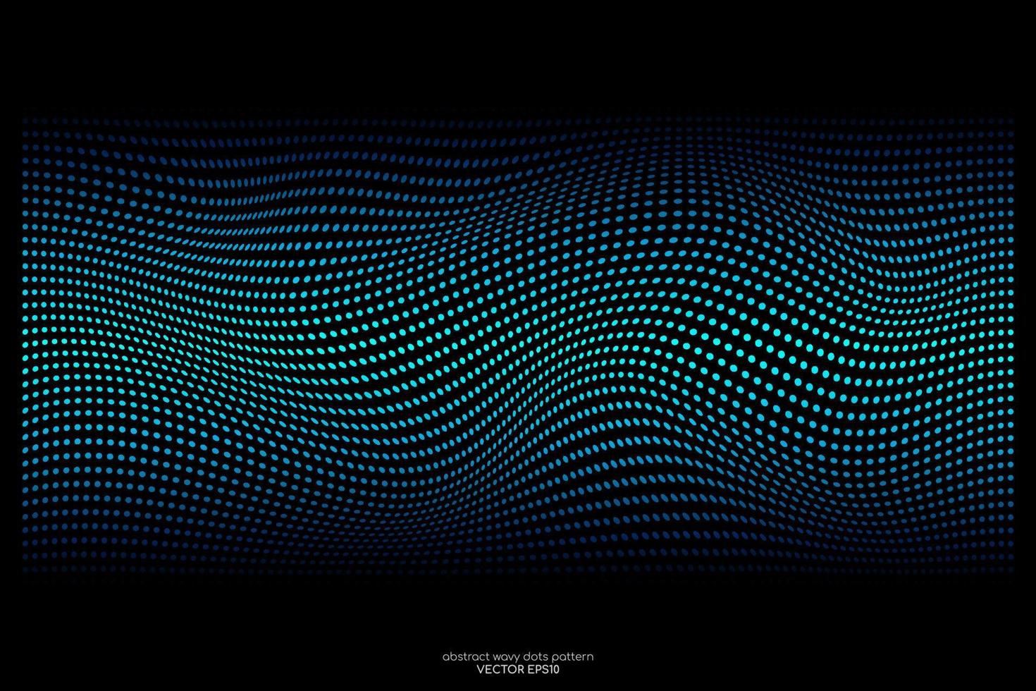 Abstract dots particles flowing wavy blue green light isolated on black background. Vector illustration design elements in concept of technology, energy, science, music.