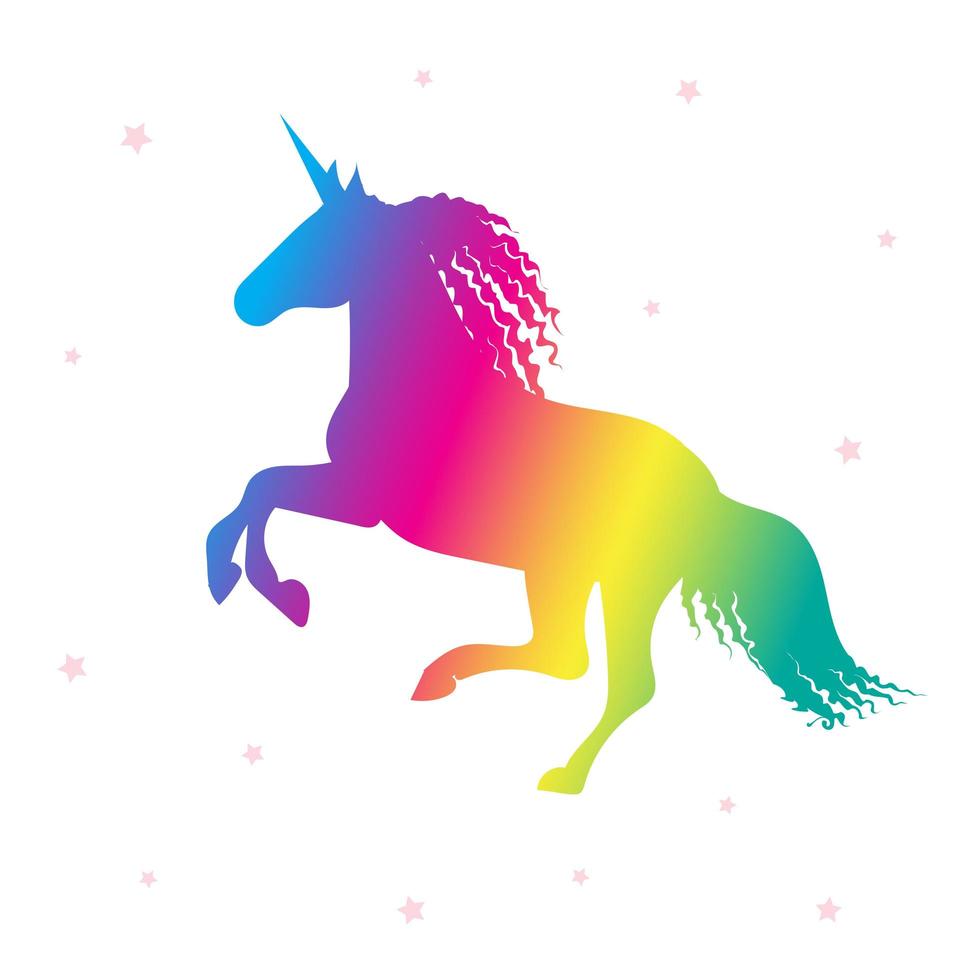 Rainbow unicorn on a pink background with a stars. vector