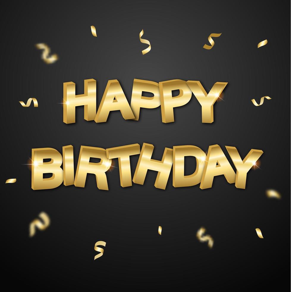 Happy Birthday - black background with realistic golden text and ...