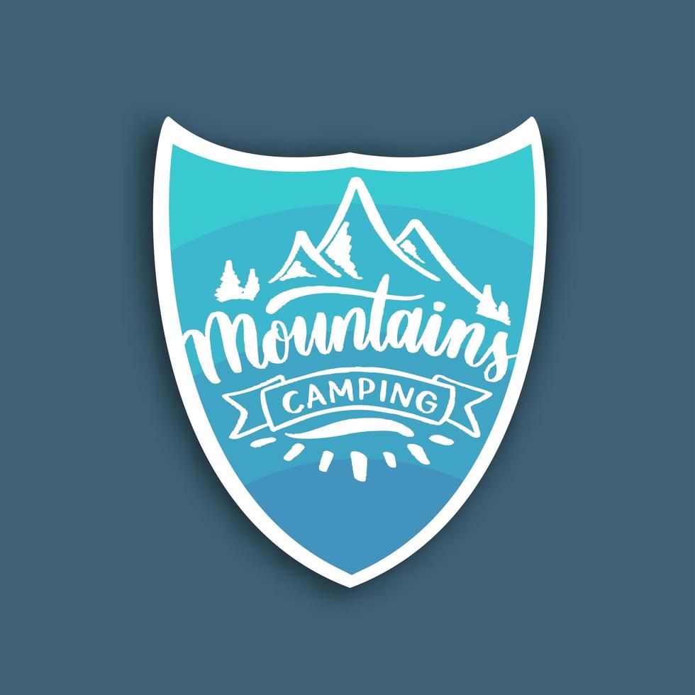 Mountain travel emblem. Camping outdoor adventure emblem, badge and logo patch. vector