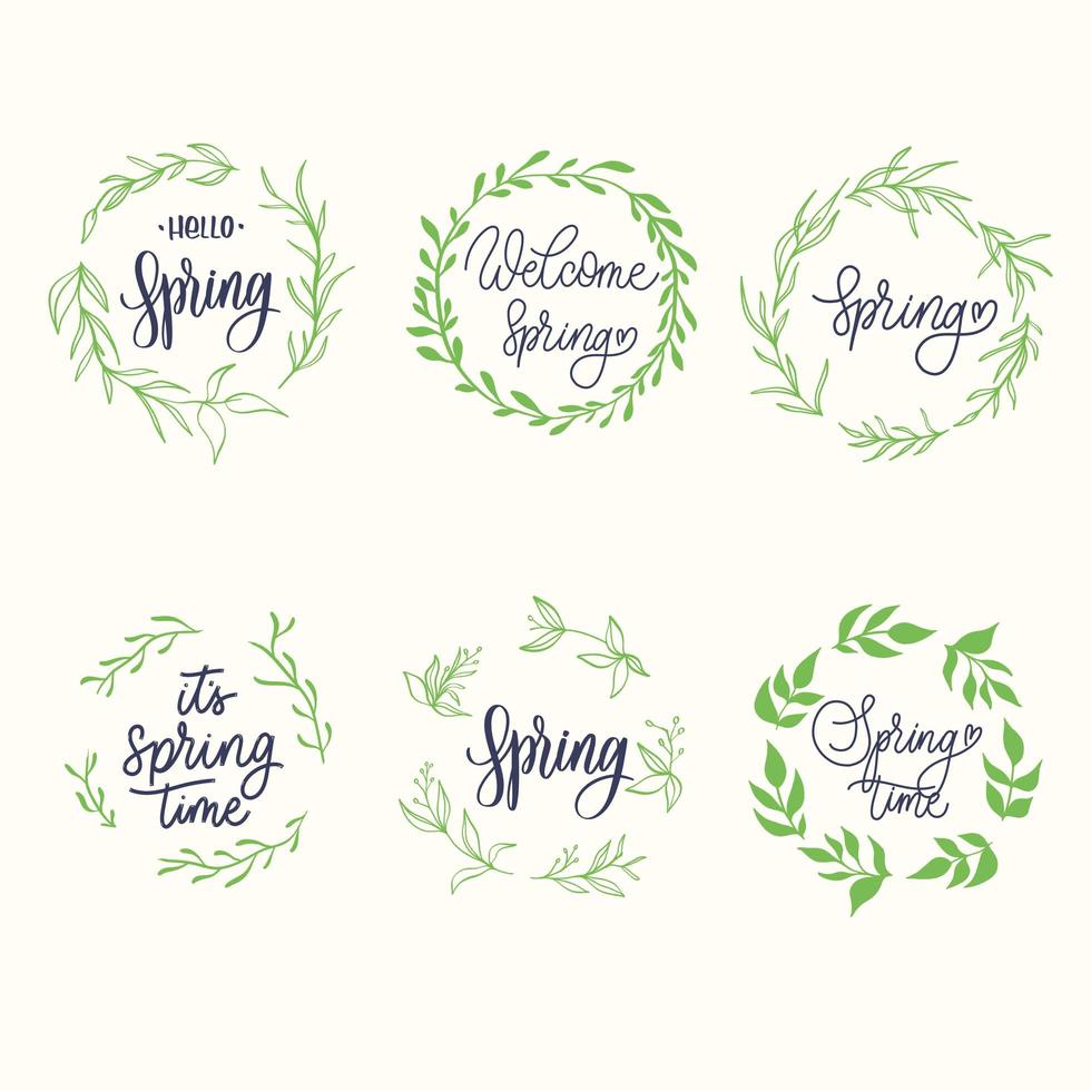 Hand drawn spring badge collection with lettering. vector