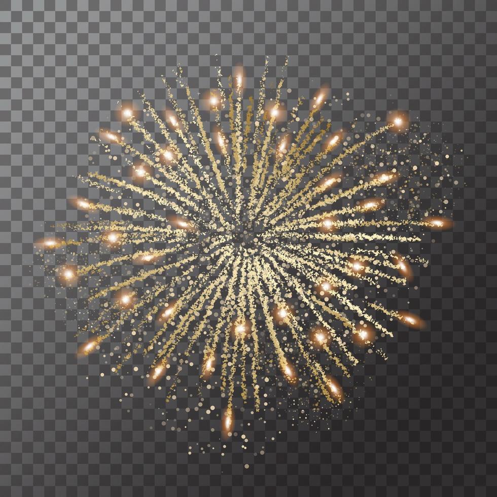 Firework explosion in night. Firecracker rocket bursting in big sparkling star balls. vector