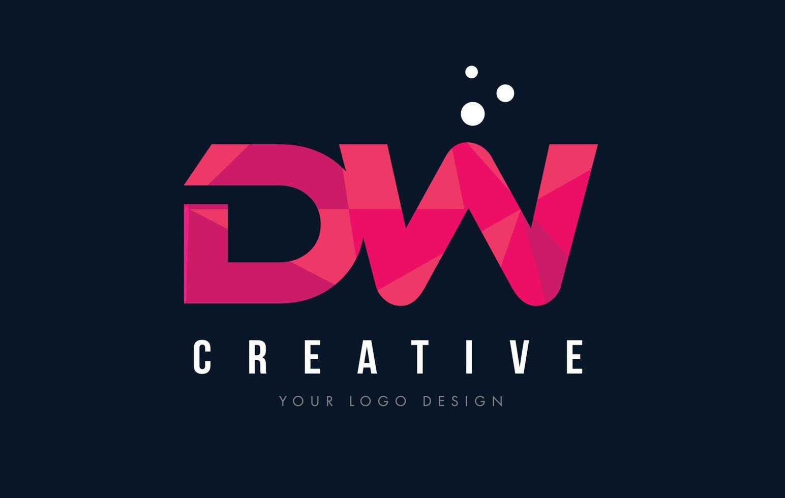 logotipo de la letra dw dw con el concepto de triángulos rosas de baja poli púrpura vector