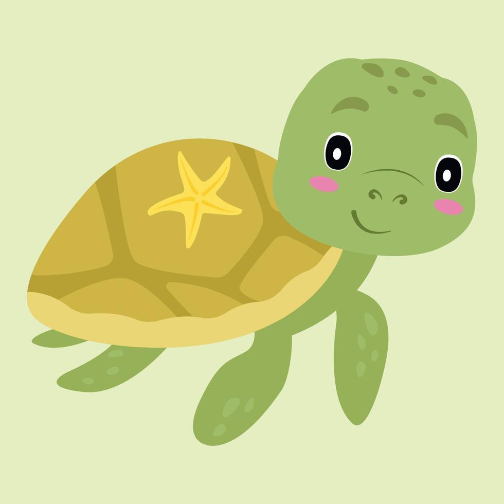 linda tortuga con estrella de mar en carey nadando. personaje de dibujos  animados sonriente con rubor. ilustración vectorial plana 5085812 Vector en  Vecteezy