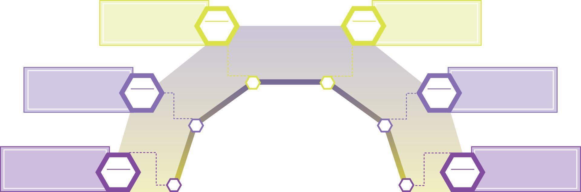 infografías para escribir ideas, lograr objetivos, resolver problemas. para oficina, escuela, negocio. esquema morado-amarillo. panal. líneas y bloques. ilustración vectorial plana vector