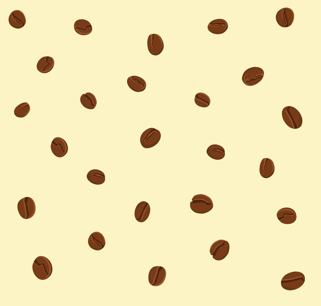 Brown coffee beans on a bodily background. Delicate, fragrant, oval, voluminous coffee beans. Pattern for coffee shop, cafe, restaurant. Flat vector illustation