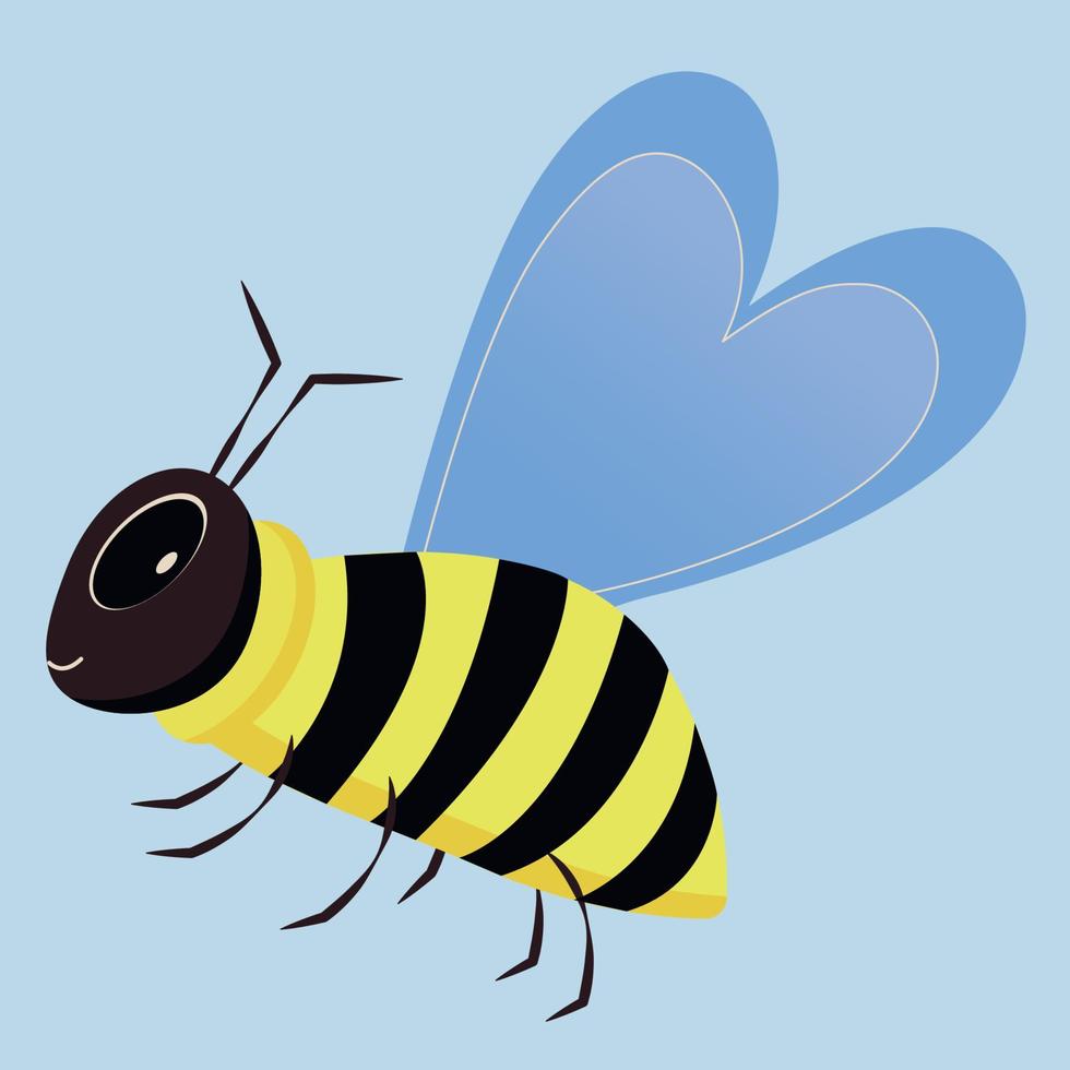 una buena caricatura de abeja sonríe. abeja con grandes ojos realistas y cuello esponjoso. ilustración vectorial plana vector