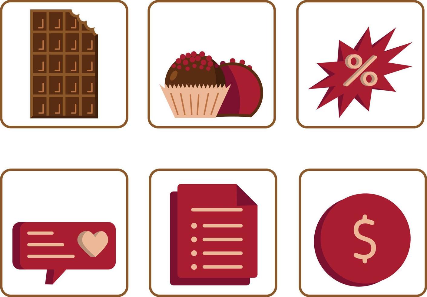 Flat icon set. Chocolate bar, candie. Sweet business highlights vector