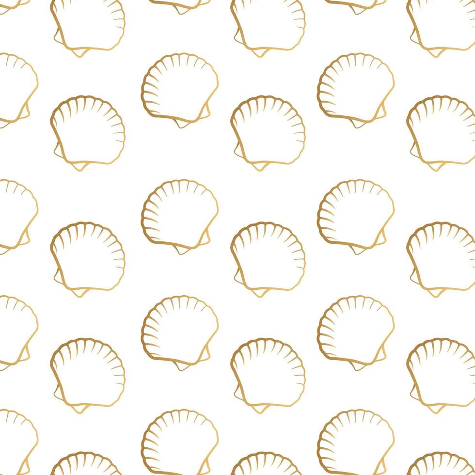 lámina de oro vectorial conchas de patrones sin fisuras textura de fondo. perfecto para papel tapiz, álbumes de recortes, invitaciones a eventos especiales o impresión de decoración. vector