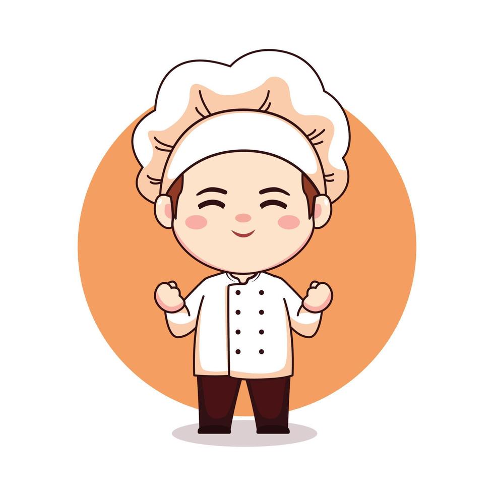 Cute and kawaii male chef or baker cartoon manga chibi vector character