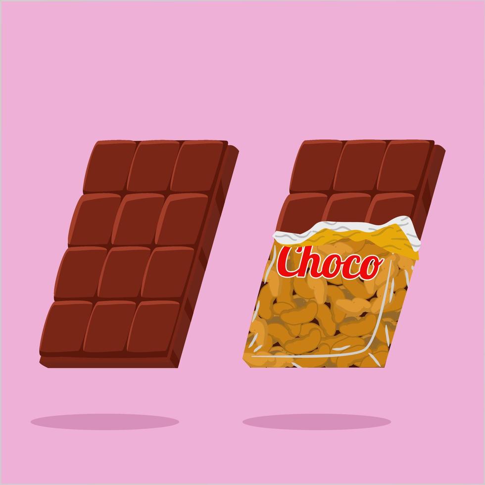 two cashew chocoloate bars with pink background vector