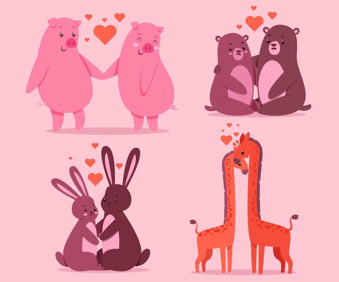 paquete conjunto de animales enamorados vector