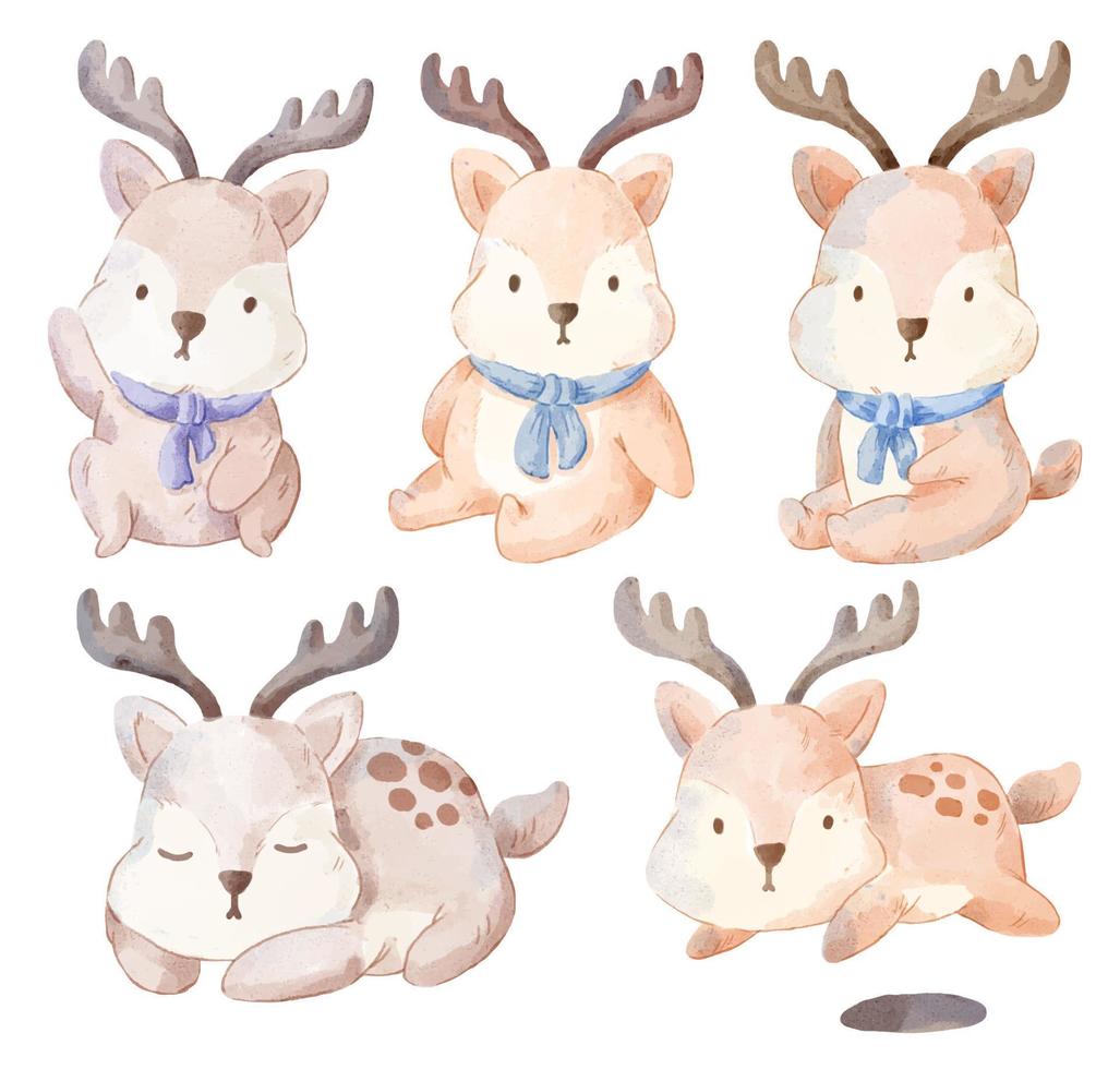 Vector illustration watercolor Set of adorable Deer For Your Design