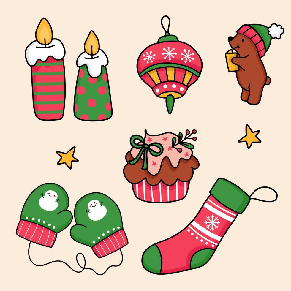 collection stamp with items for christmas or new year card vector