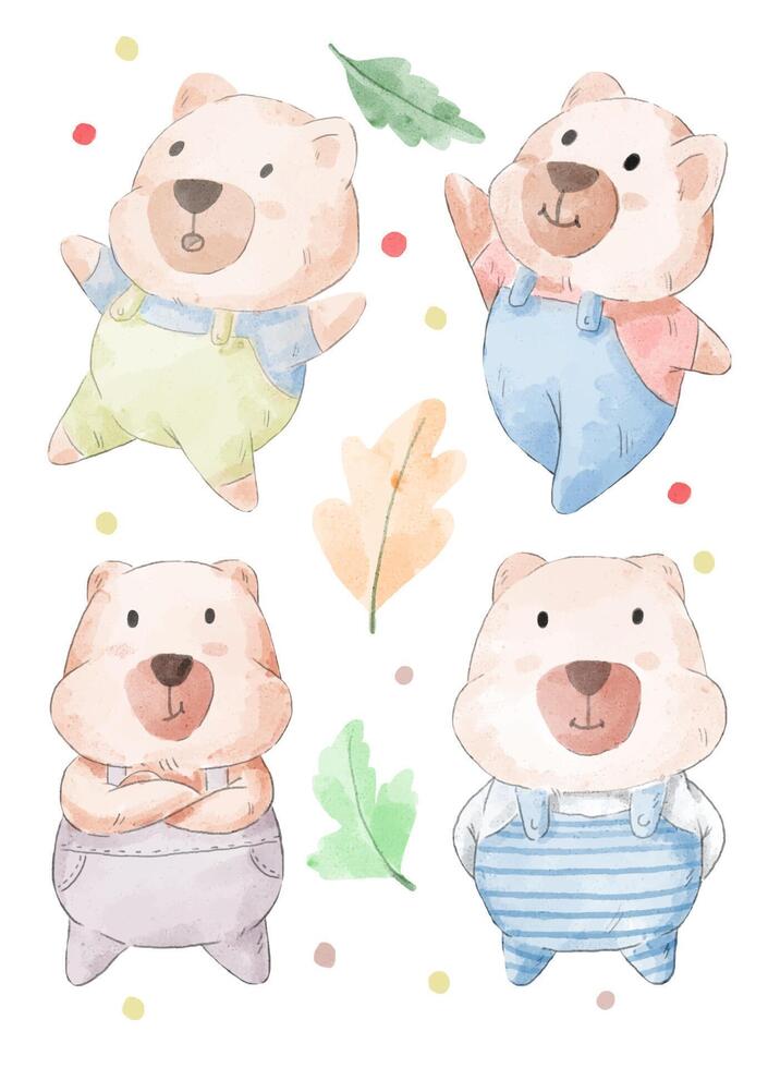 ilustración vectorial acuarela conjunto de oso adorable para su diseño. vector