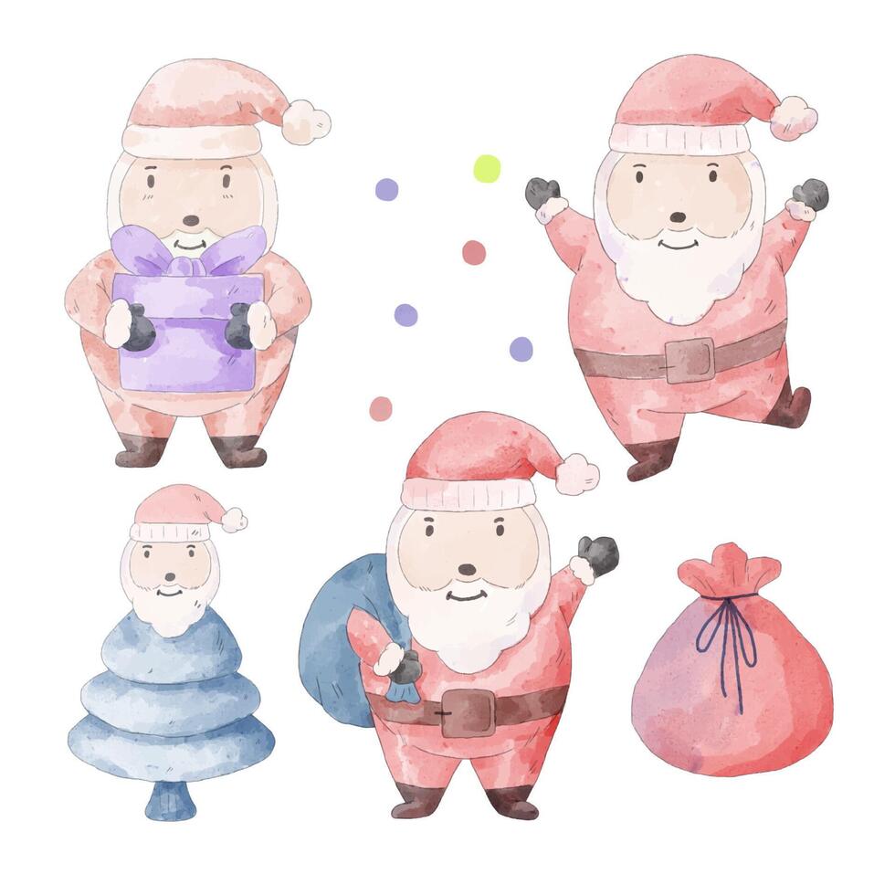 Vector illustration Christmas watercolor character and object with a variety of kind and color.