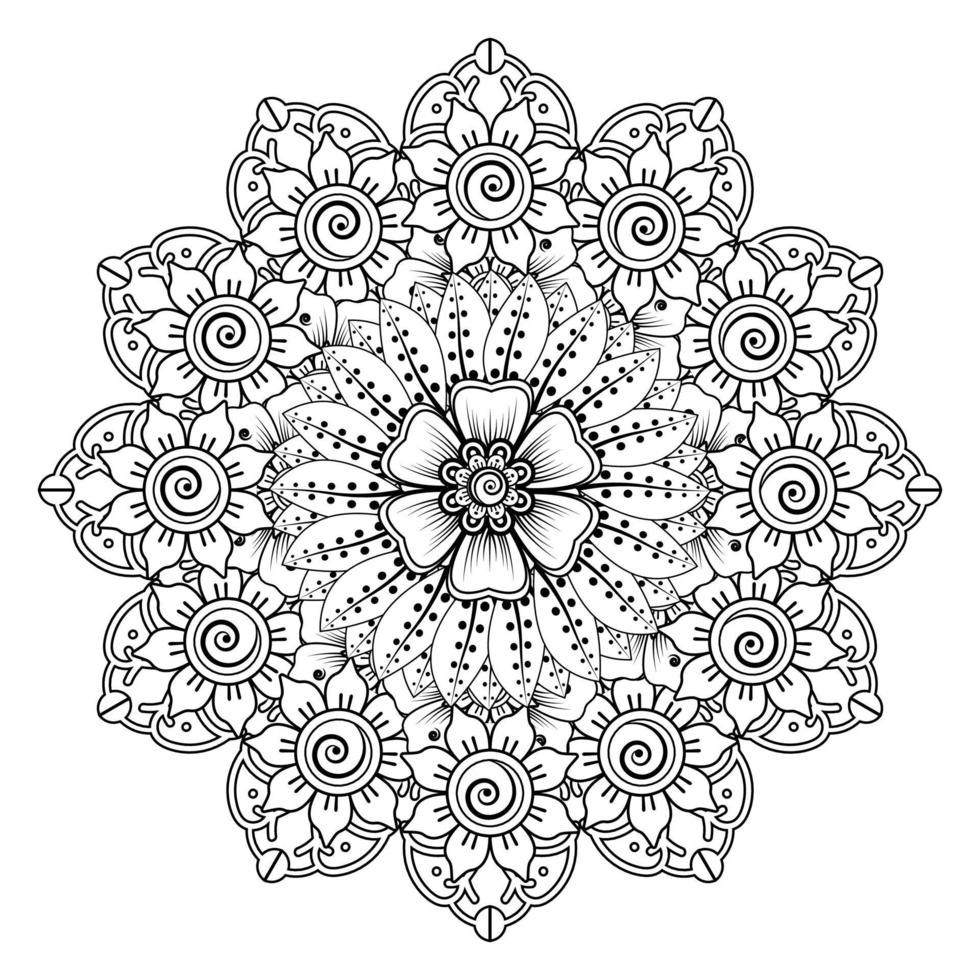 patrón circular en forma de mandala para henna, mehndi, tatuaje, decoración. adorno decorativo en estilo étnico oriental. página de libro para colorear. vector