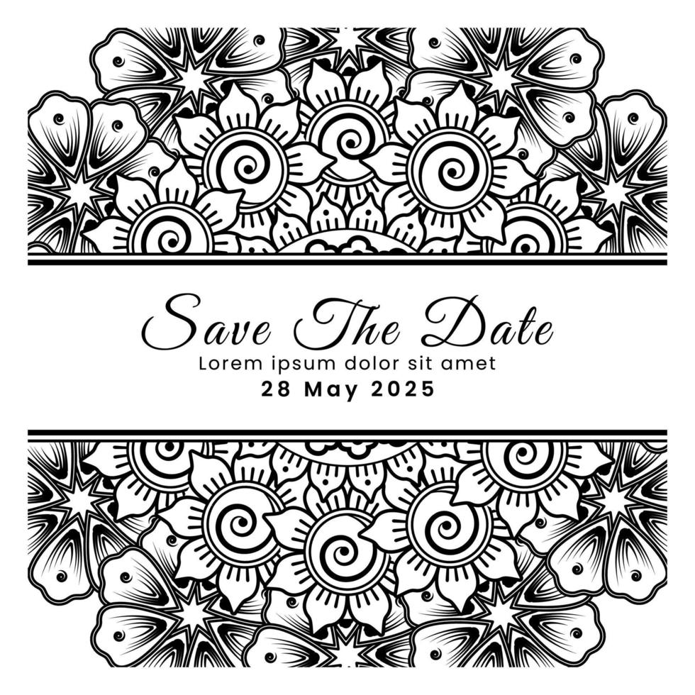 Save the date with mehndi flower. decoration in ethnic oriental, doodle ornament. vector